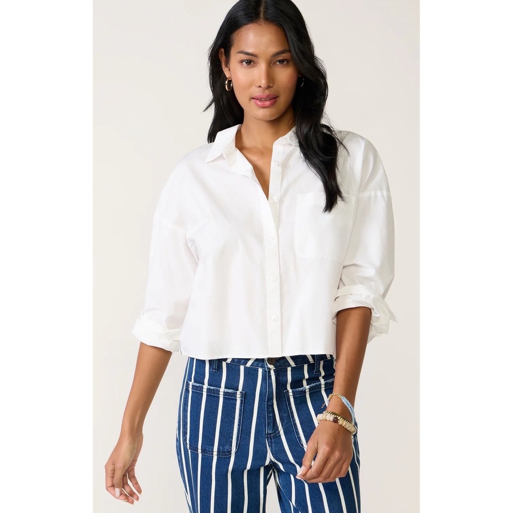 Evereve Alden Crop Shirt White Size Medium New With Tags